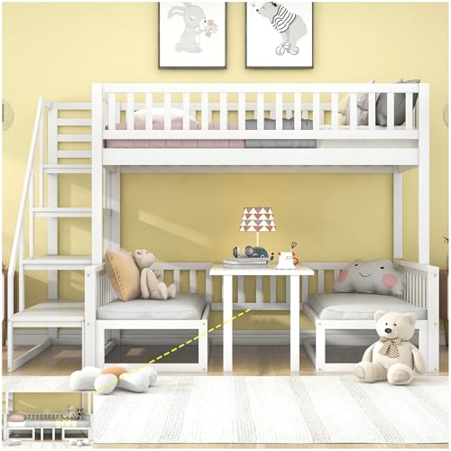 Sapgaks Lit cabane Enfants 90x200cm&120x200cm,Lit superposé Multifonctionnel avec Table réglable,lit Combine avec Bureau,Structure Robuste en pin avec...