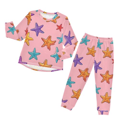 Starfish Pattern on Pink Soft Pajama Set for All Seasons,Breathable Pjs Long Sleeve Sleepwear,Comfy Loungewear 2 Piece Underwear Set 3T