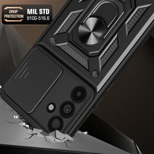 Image of Casodon Heavy Duty Back Case Cover for Samsung Galaxy M55 /M55s /F55 5G, Shockproof Samsung Galaxy M55 /M55s /F55 Back Cover, Ring Case with Kickstand and Camera Protection Shutter - Black