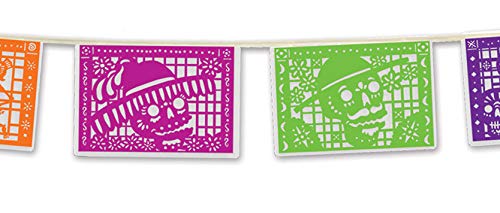 Beistle - 941 Beistle Day Of The Dead Picado Style Pennant Banner Hanging Decorations, Halloween Party Supplies, 8" X 12', Multicolored #TOP2