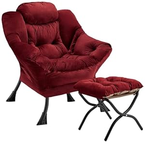 Lazy Chair with Folding Ottoman Modern Large Accent Chair,Contemporary Lounge Leisure Sofa Chair with Armrests Upholstered Sofa Armchair Reading Chair for Bedroom,Dorm&Office (Dusty Rose-f)