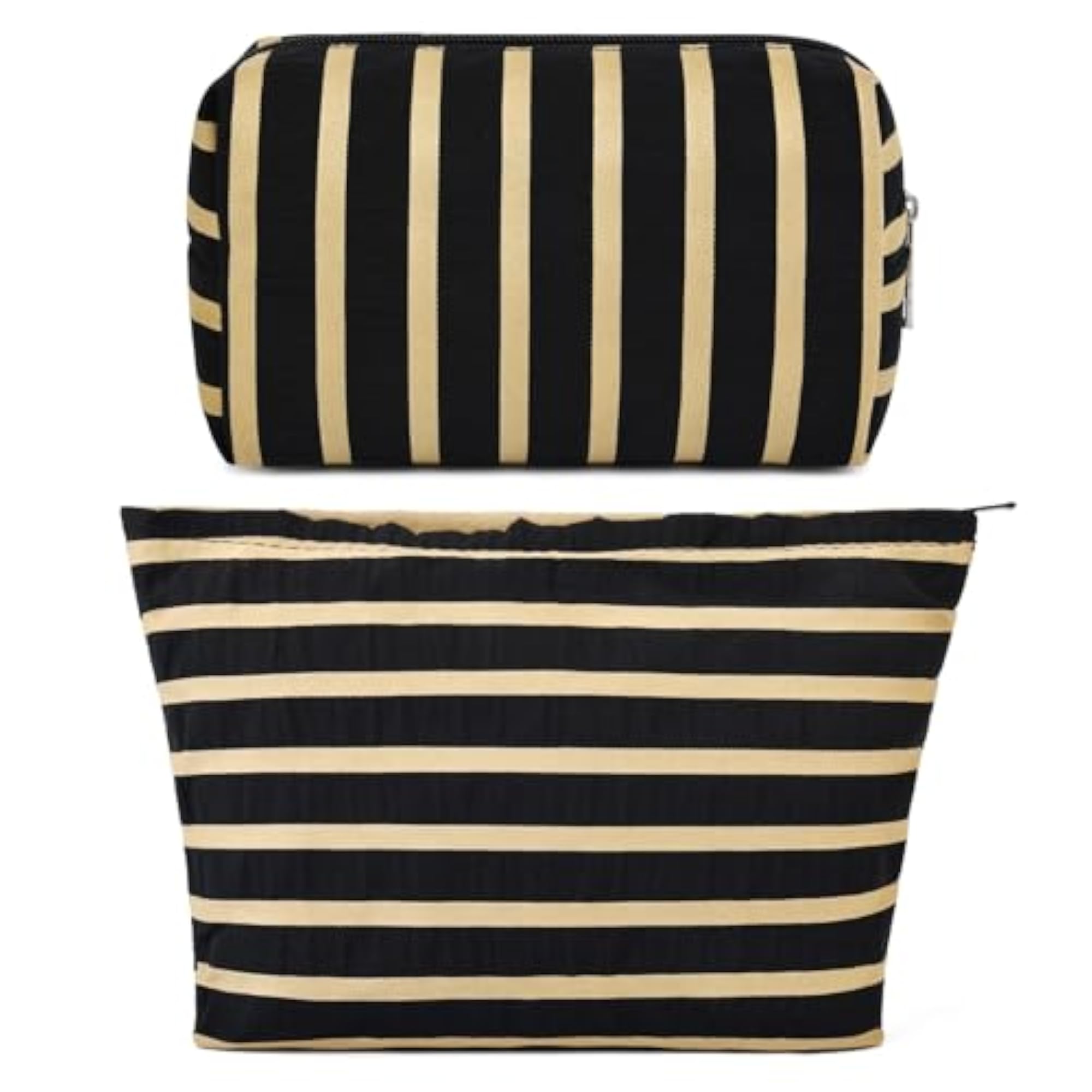 Cute Black Stripe Makeup Bag, 2 Pieces Cosmetic Bag Set