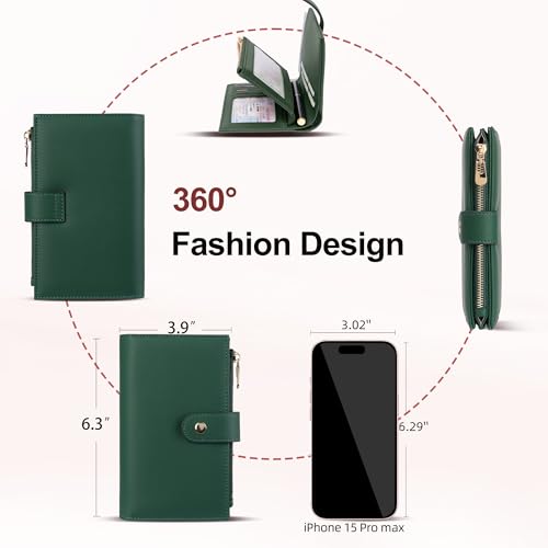 Image of yiijay Womens Wallet RFID Blocking Vegan Leather Trifold Clutch Credit Card Holder Ladies Travel Wallet Purse with Pen Holder, 1Dark Green, 6.3 x 4.1 x 1.3 inches, Rfid Wallet