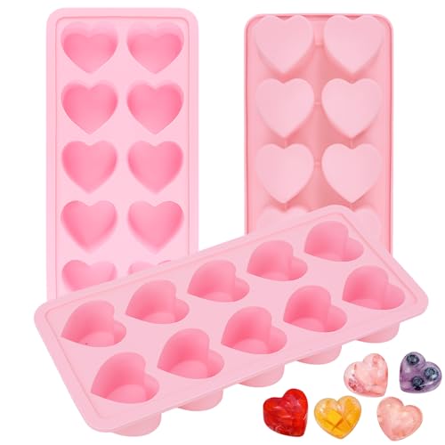3PCS Pink Heart Shaped Mold Silicone, 10-Cavity Chocolate Heart Mold Silicone Small Non-stick Mould for Baking Homemade Treats Mould for Candy Jelly Gummy Food Candles Epoxy Resin Valentine Crafts