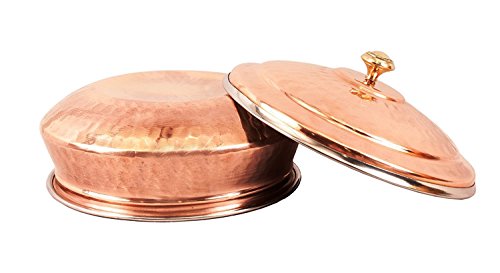 PARIJAT HANDICRAFT Dinnerware Indian Set of 2 Serving Bowl Copper Tureen with Lid 700 Ml