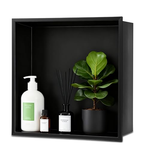 MEKOTRIN Shower Niche Wall Insert 320x320x125mm Stainless Steel Black Shower Niche Bathroom Storage Niche Recessed Shallow Shower Shelf No Tile Required Built-in Shower Caddy