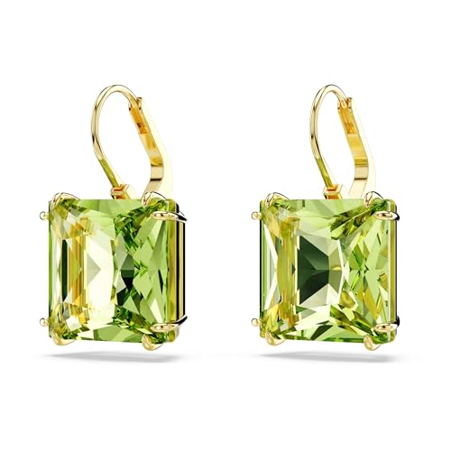 Swarovski Millenia Drop Earrings, Square Cut, Green Crystal, Gold-tone Finish3