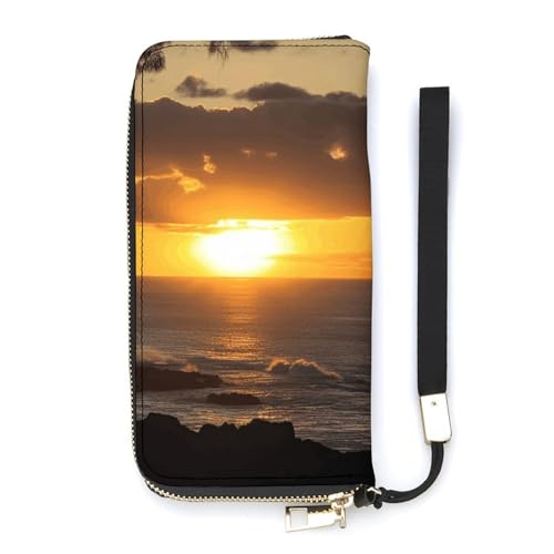 Portefeuille extra fin Sunset Hawaii Beach blanc fini les poches déformées