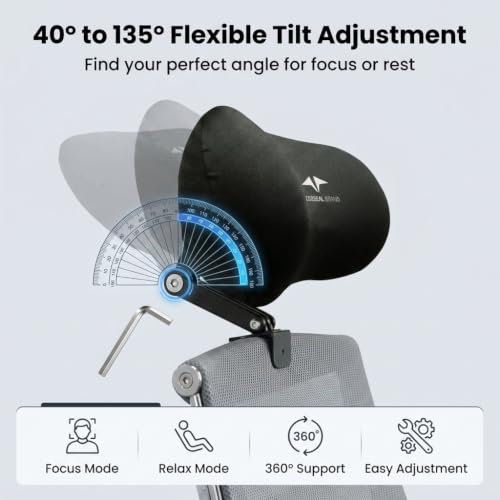 Image of Ergonomic Adjustable Headrest Pillow for Office & Standard Chairs Memory Foam Neck Support Cushion, 3D Mesh Breathable Design, Tilt & Height Adjustable for Comfortable Posture and Pain Relief