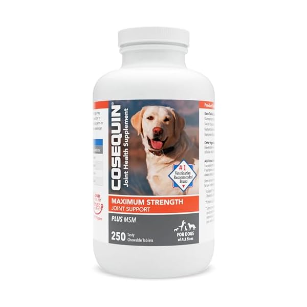 Nutramax Laboratories Cosequin Maximum Strength Joint Health Supplement for Dogs - With Glucosamine, Chondroitin, and MSM, 250 Chewable Tablets
