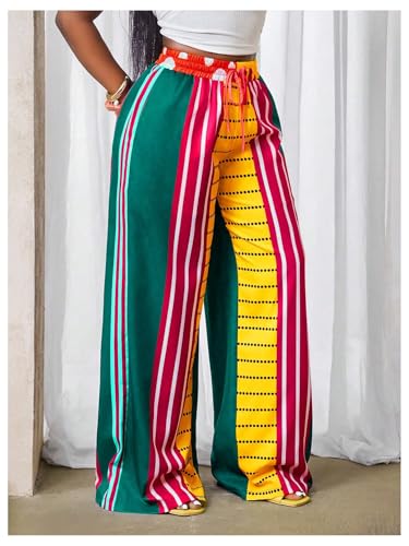MakeMeChic Women's Striped Wide Leg Palazzo Pants High Waist Drawstring Summer Trousers2