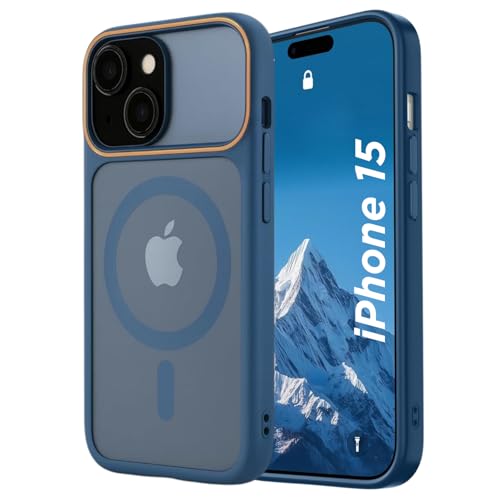 Image of AIBEX Magnetic Compatible Shockproof Case for iPhone 15 - Slim Protective Back Cover with Camera Lens Protection, Strong Magnetic Support, Anti-Slip Grip, Military Grade Drop Protection (Blue)