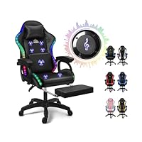Gaming Chair with LED Lights and Speakers, Ergonomic Pro Video Game Chair with Massage and Footrest, for Adults, Teens, and Kids - Perfect for Gaming, Office, and Working. (Black)
