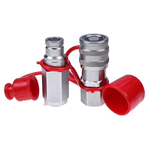 Image of JZGRDN Flat Face Hydraulic Quick Connect Coupler Set 3 /8 inch NPT Thread with Dust Caps 3 /8 inch
