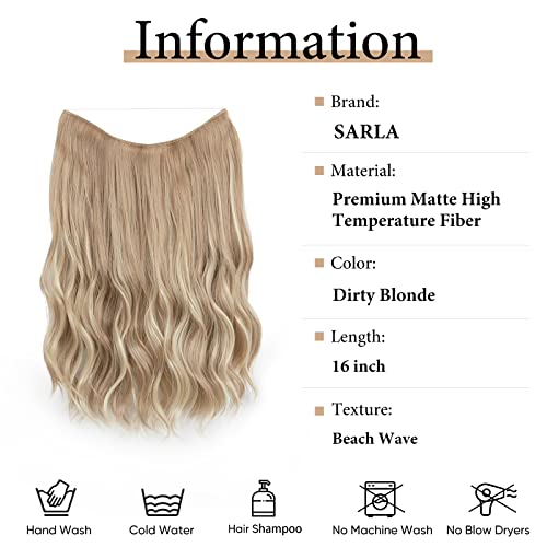 Sarla Dirty Blonde Invisible Wire Hair Extension With Clips Short Beach Wave Synthetic Clip In Hairpiece For Women Size Adjustable 16 Inch #TOP1