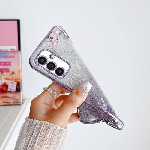 Image of for Samsung Galaxy A13 5G Case, a13 Phone Case for Women Gradual Change Glitter Crystal Soft TPU Stylish Butterfly Floral Heart Clear Protective Cover with Strap for Galaxy A13 5G (Purple)
