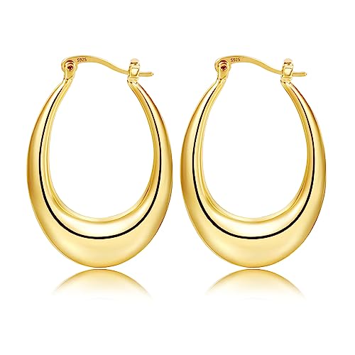 ASH'S CHOICE Boucles d'oreilles créoles en Or pour Femme, Boucles d'oreilles créoles en Argent 925 Grandes créoles en Or Ovale, Boucles d'oreilles créoles plaqué Or 14 carats 925 Grandes Grosses