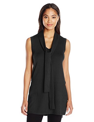 United States Sweaters Women's Sleeve Less Vest Sweater with Attached Scarf, Black, Small