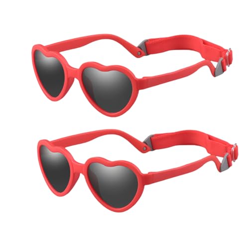 Image of Baby Heart Sunglasses with Strap Flexible Polarized Heart Shaped Sunglasses for Toddler Newborn Ages 0-24 Months