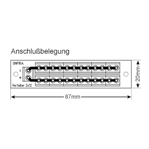 Stromverteiler V 2x12 Doppelpack – Verteilerblock mit 2 x 12 Anschlüssen – bis 8A belastbar inkl. Montagematerial für Modellbau, Wohnmobil, Werkstatt, Garage, Büro & Haushalt