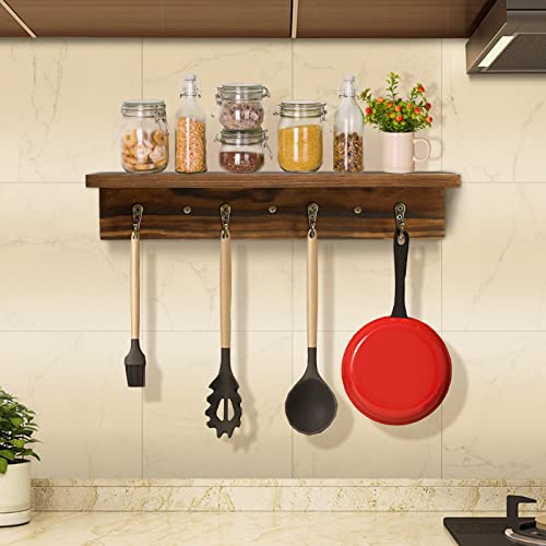 Viewall Shelf With Hooks, Wood Coat Rack Wall Mount With Shelf With 4 Vintage Metal Hooks And Upper Shelf For Storage, Perfect For Entryway, Kitchen, Bathroom, With Extra 4 Double Hooks #TOP3