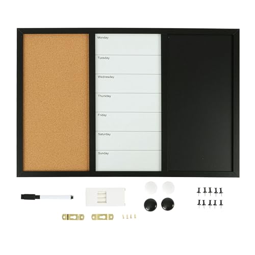 Relaxdays Tableau 3-en-1 Blanc, liège, Ardoise, Accessoires, magnétique, 40 x 60 cm, Multicolore