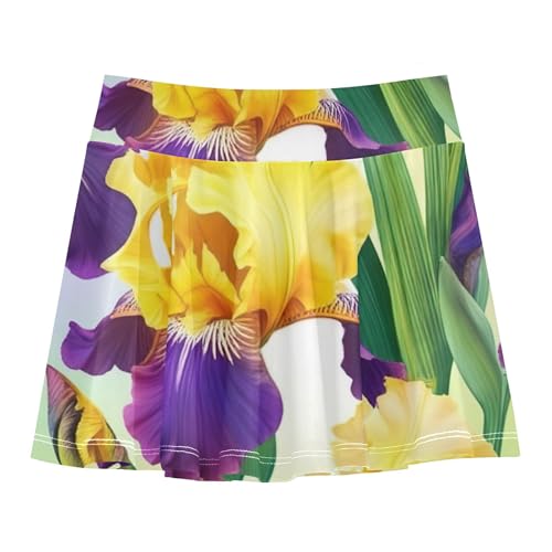 Joisal Toddlers Tennis Skirts Yellow Purple Iris Flowers Girls' Shorts Athletic Skorts Outfit Pleated 4t