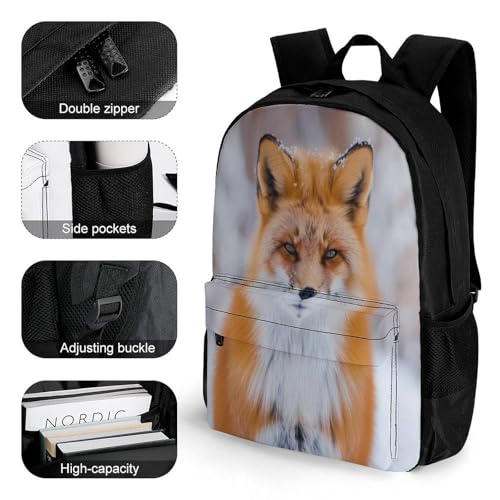 Supdreamc Men Women Polyester Snow Fox Art Daypack Backpack Large Capacity Carry On Bag With Smooth Zippers for Hiking Picnic Walking Cycling3
