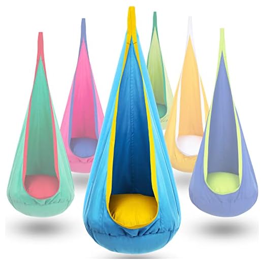 Y- STOP Kids Pod Swing Chair, Hanging Hammock Chair with Inflatable Pillow, Hanging Chair with Pocket for Outdoor and Indoor, Max 176Lbs(Blue and Yellow)
