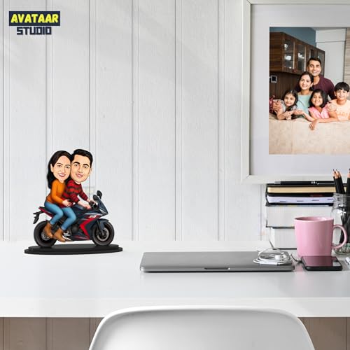 Image of Makertech Gifting Personalized Caricature Photo Frame Unique Design Customized Gift for Friends & Family (Couple Motorcycle Rider - 1)