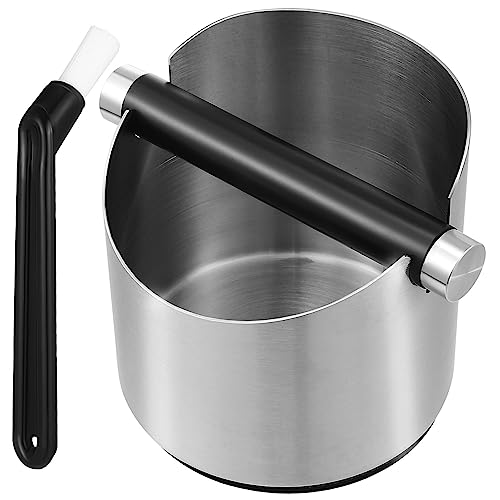 SHINEOFI Café con Cepillo de Limpieza Caja para Moler Café con Base Antideslizante Recipiente de Inoxidable Accesorios para Cafeteras Espresso