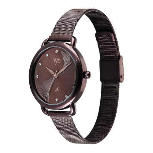 Image of Fastrack Vyb 6.0 Classique Quartz Brown Round Dial Women's Watch | Stainless Steel Mesh Strap Material | Watches for Women Analog | Girl's Analog Watches - FV60091QM01