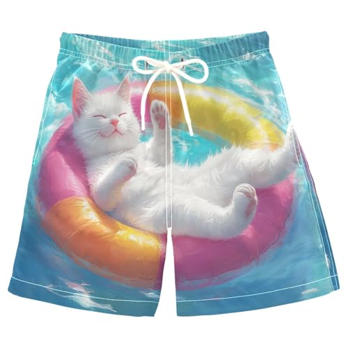 DOMIKING Kitten Cat Blue Boys' Pull On Swim Trunks Quick Dry Boardshorts with Mesh Lining for Kid Boy Toddler M