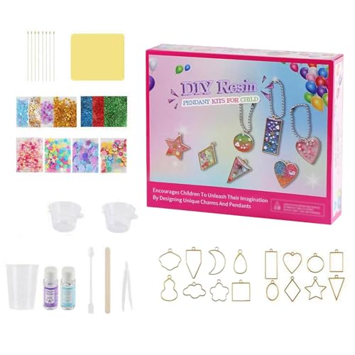Epoxidharz-Set für Kinder und Erwachsene, Pailletten-Kristallharz-Formset, Erstellen Sie benutzerdefinierte Anhänger, Handyhüllen und dekoratives Zubehör, lustiges interaktives Bastelset mit Harz und