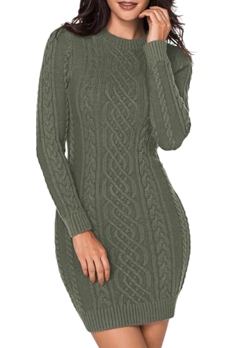 LaSuiveur Women's Bodycon Pullover Mini Sweater Dresses Crew Neck Cable Knit Cocktail Party Dress