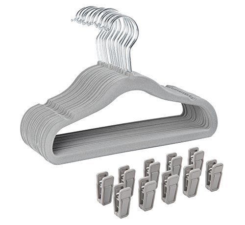 Finnhomy Non-Slip Clothes Hangers for Baby and Kids 30-Pack Velvet Hangers with 10 Finger Clips, Gray by Finnhomy - Used condition - US$18.99