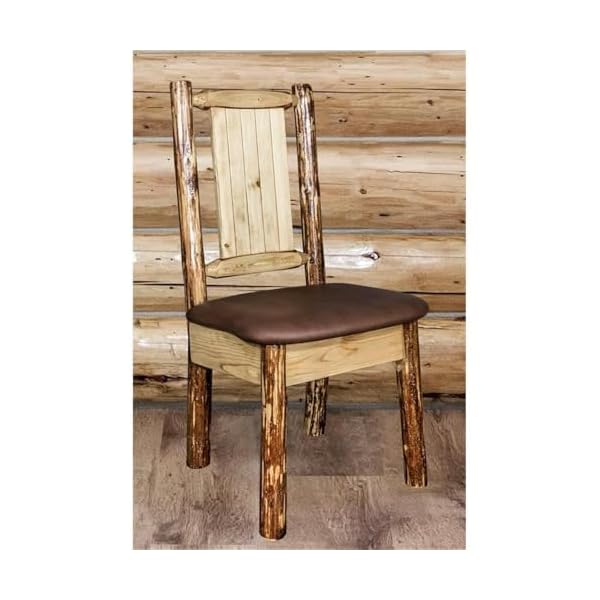 Montana wooodworks glacier country collection side dining chair saddle upholstery with laser engraved elk design  urban country home decor