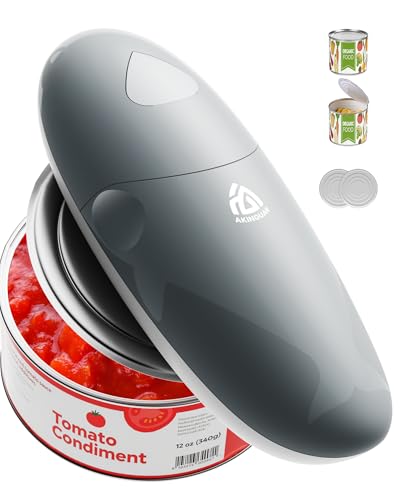 AKINGUAR Electric Can Opener, One Touch Button Automatic Can Opener No Sharp Edges, Electric Tin Openers for Arthritic Hands and Can Be Easily Opened for Kitchen, Food-Safe, Hands-Free Use