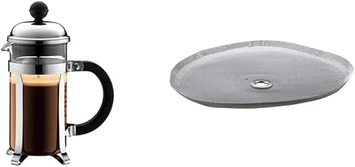 Bodum Chambord French Press - Cafetera y tetera, 12 onzas, placa de filtro cromada y de repuesto para prensa francesa de vidrio, 12 onzas, acero