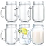 Tticai 6 Pieces 12 oz Mason Jar Drinking Glasses No Lids Mugs with Handles Mason Drinking Jars Glass Cups for Kitchen Bar Beer Coffee Cold Beverages Cocktails Juice Smoothie DIY