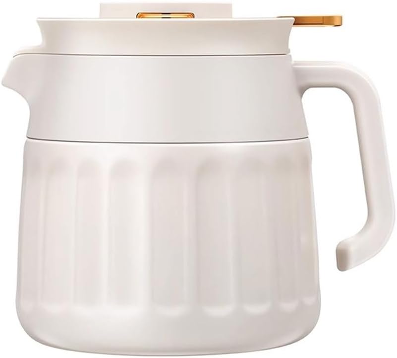 LEIYTFE 1L Insulated Coffee Carafe White Stainless Steel Thermal Teapot with Removable Filter,Small Thermal Kettle Dustproof Spout,12H Keeping Hot