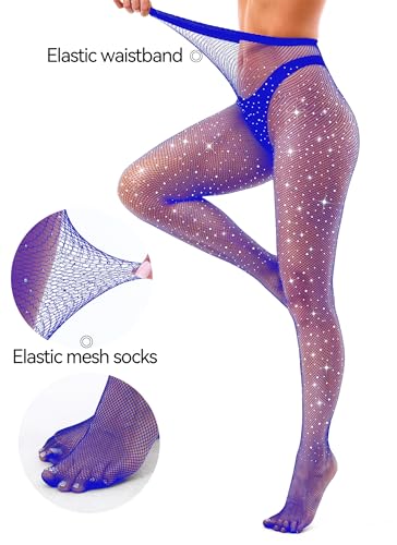 Image of VEBZIN Sparkly Fishnets Stockings High Waist Fishnet Tights for Women | Rhinestone Design, Sparkly Glitter Effect, Reinforced Toe, High Stretch, Everyday Wear, Rave Party Concert Festival Outfits