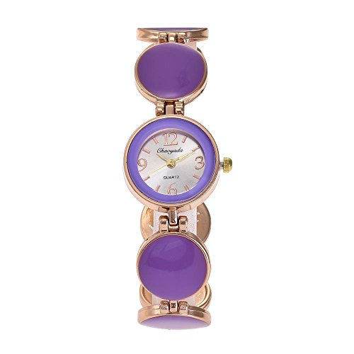 Women Ladies Golden Alloy Bracelet Little Circle Chain Quartz Wrist Watch fB[X S[f hXĂ킢 F̃uXbgv ( Purple)