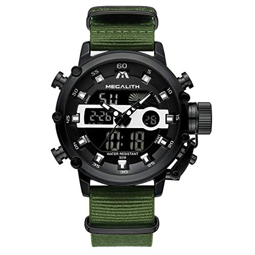 [メガリス]MEGALITH腕時計 メンズスポーツ軍事腕時計防水 クロノグラフ時計ブラック アナデジ多機能ミリタリーウオッチ ルミナス夜光 ストップウオッチ 日付表示 アラーム おしゃれ ビジネス カジュアル 男性腕時計ナイロン