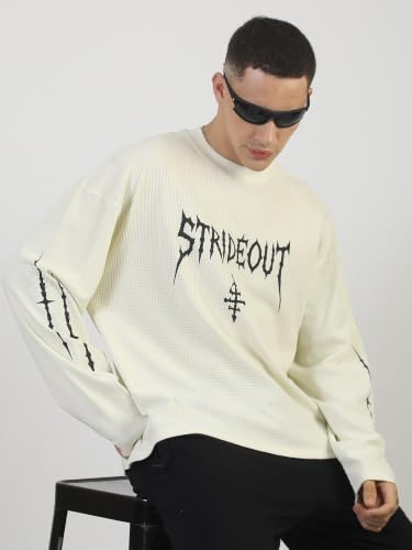 Maniac Mens Strideout Printed Round Neck Cream & Black Waffle T-Shirt - Image 3