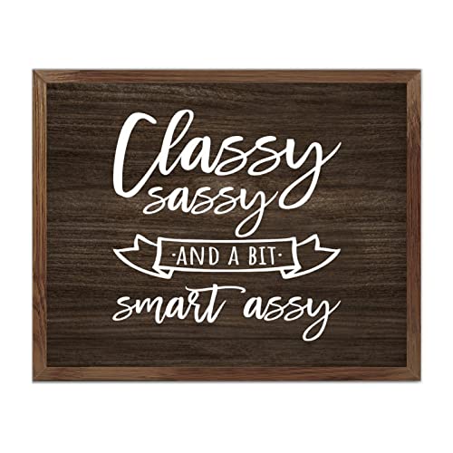 Plaque murale décorative bois blanc 40x50 cm cadre tableau humour Classy Sassy