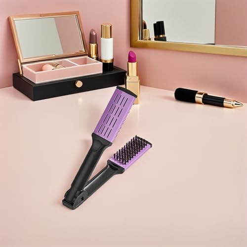Cepillo alisador de cabello y peine doble lado morado miniatura 4