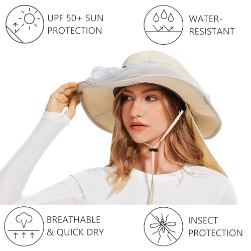 Image of BASSDASH Unisex UPF 50+ Mosquito Net Hat with Neck Flap FH17