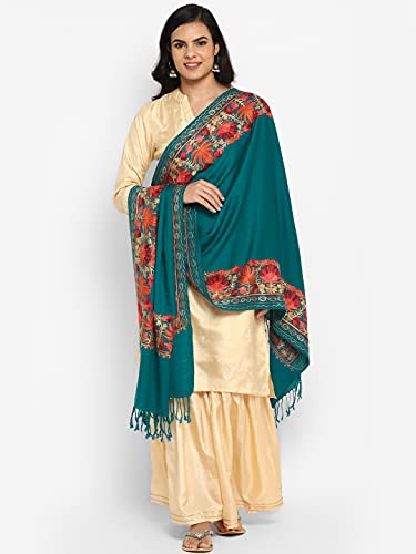 Zamour Women Embroidered Large Scarf Wrap in Faux Pashmina Wool, Indian Kashmiri Oversized Winter Scarves Wraps Stole Shawl4