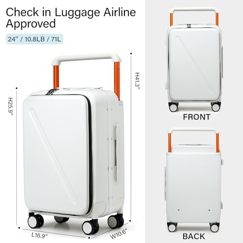 MILADA Luggage Hard Shell Suitcases Checked Luggage with Spinner Wheels 24 Inch Medium Size Front Opening Pocket Suitcases TSA Approved Luggage Travel Luggage with Wide Handle の商品画像 2